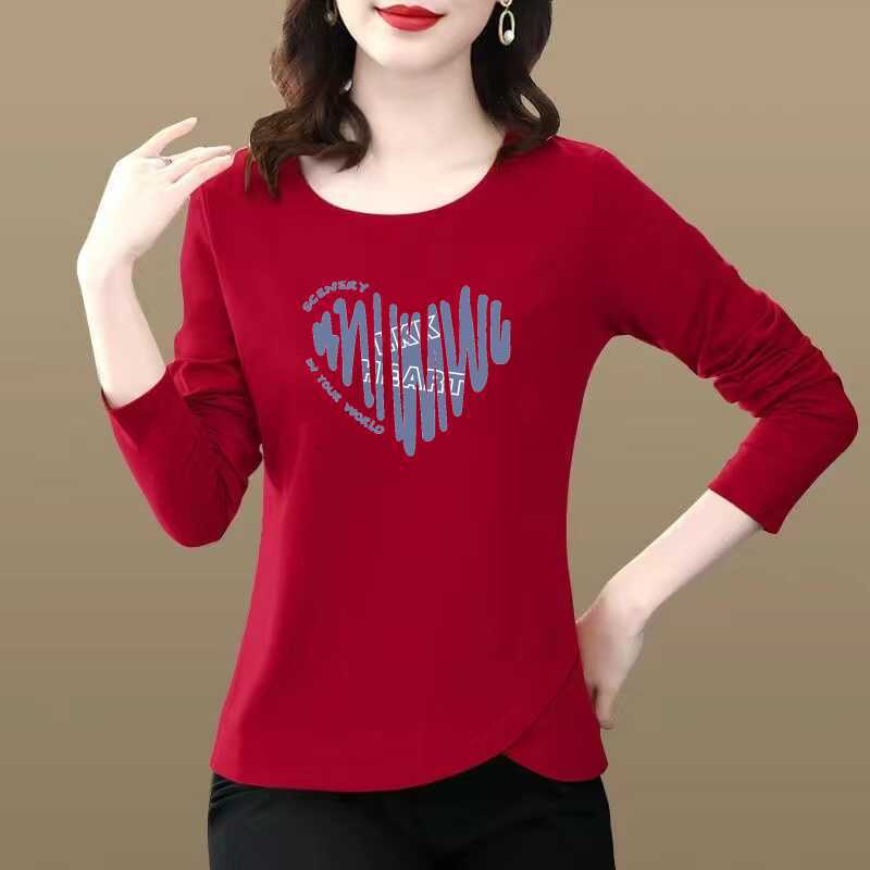 Mother's Clothing for Middle-Aged and Elderly Women, Fleece-Lined Thick Long-Sleeve T-Shirt, Slim Fit Versatile Stylish Top for Outerwear Autumn Wear