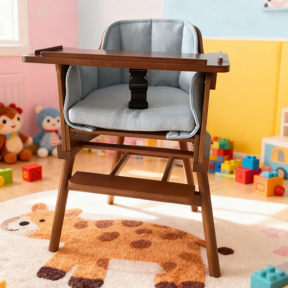 Solid Wood Beech Children's Growth Chair Baby Baby Dining Chair Home Commercial Multi-Functional Adjustable Lifting High Stool