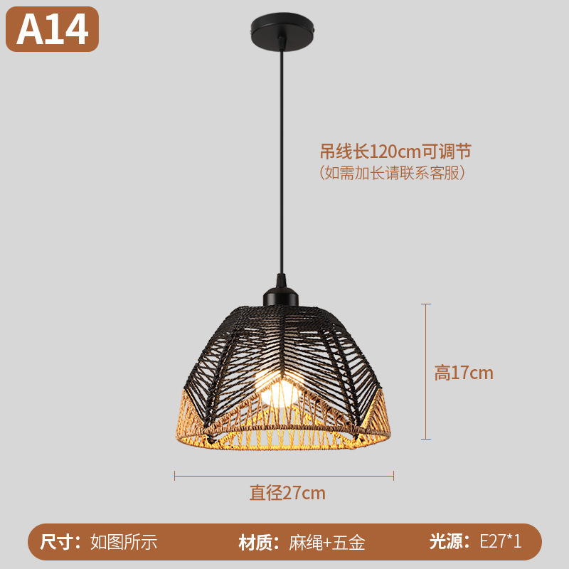 Lámparas transfronterizas de Zhongshan, tejido de cuerda de cáñamo hecho a mano, salón de té creativo retro, restaurante, dormitorio, candelabro