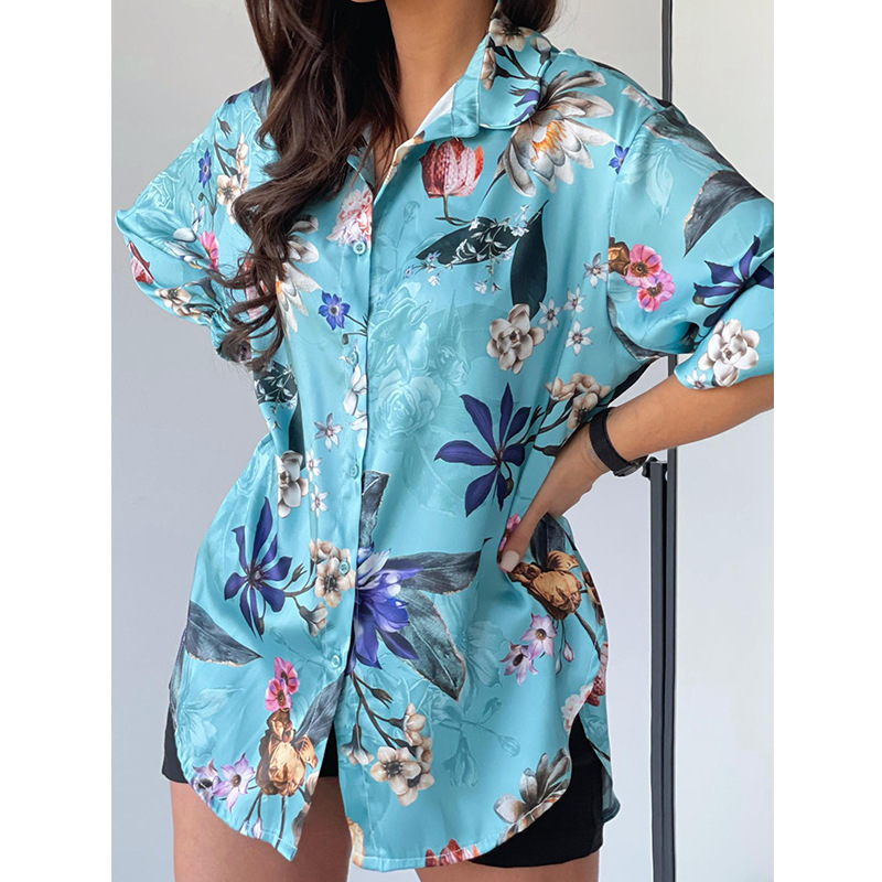 camisas sueltas de manga larga con estampado de solapa NSFH130974