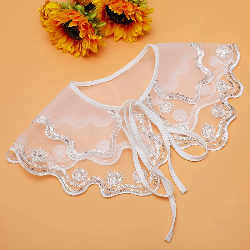 Blanco hilo de plata en línea bordado corbata decoración de la atmósfera de vestir vestido camisa collar flores