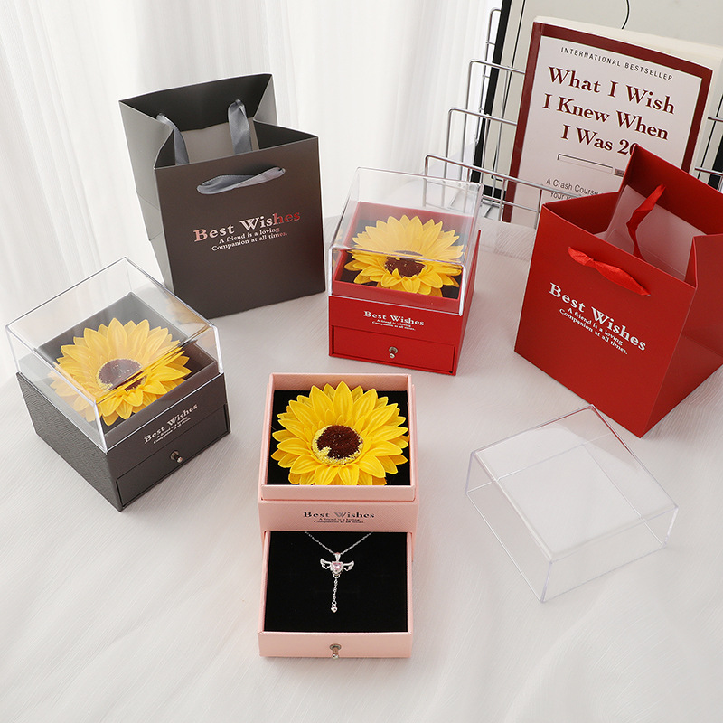 跨境亚马逊向日葵礼盒仿真花香皂花首饰盒七夕情人节礼物项链盒