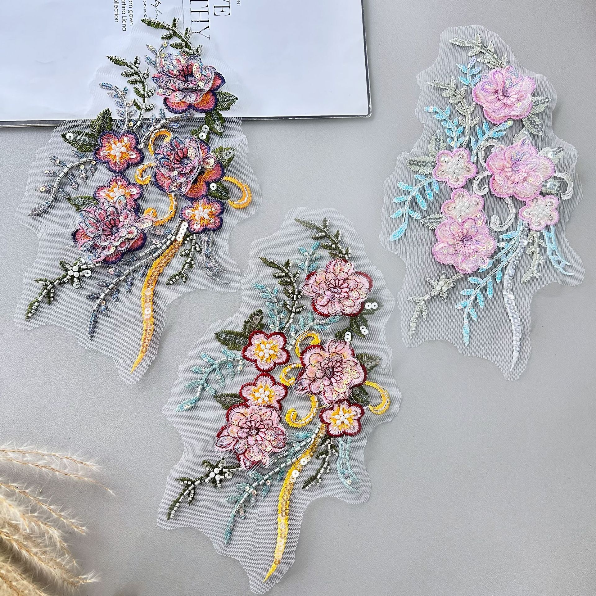 Color tridimensional bordado floral tela pegatina malla fondo lentejuelas artesanía decoración flor ropa accesorios de boda bricolaje image 5