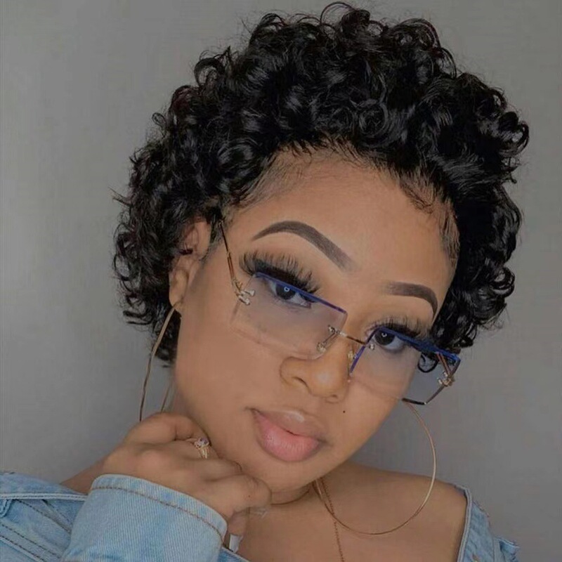 2023 European and American Wigs, Women's Short Curly Hair, African Small Curls, Black Fluffy Bobo Style Short Synthetic Fiber Wig, Curly