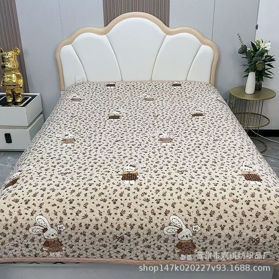 牛奶绒床盖三件套加棉加厚被套榻榻米盖毯绗缝水晶床单直播爆款