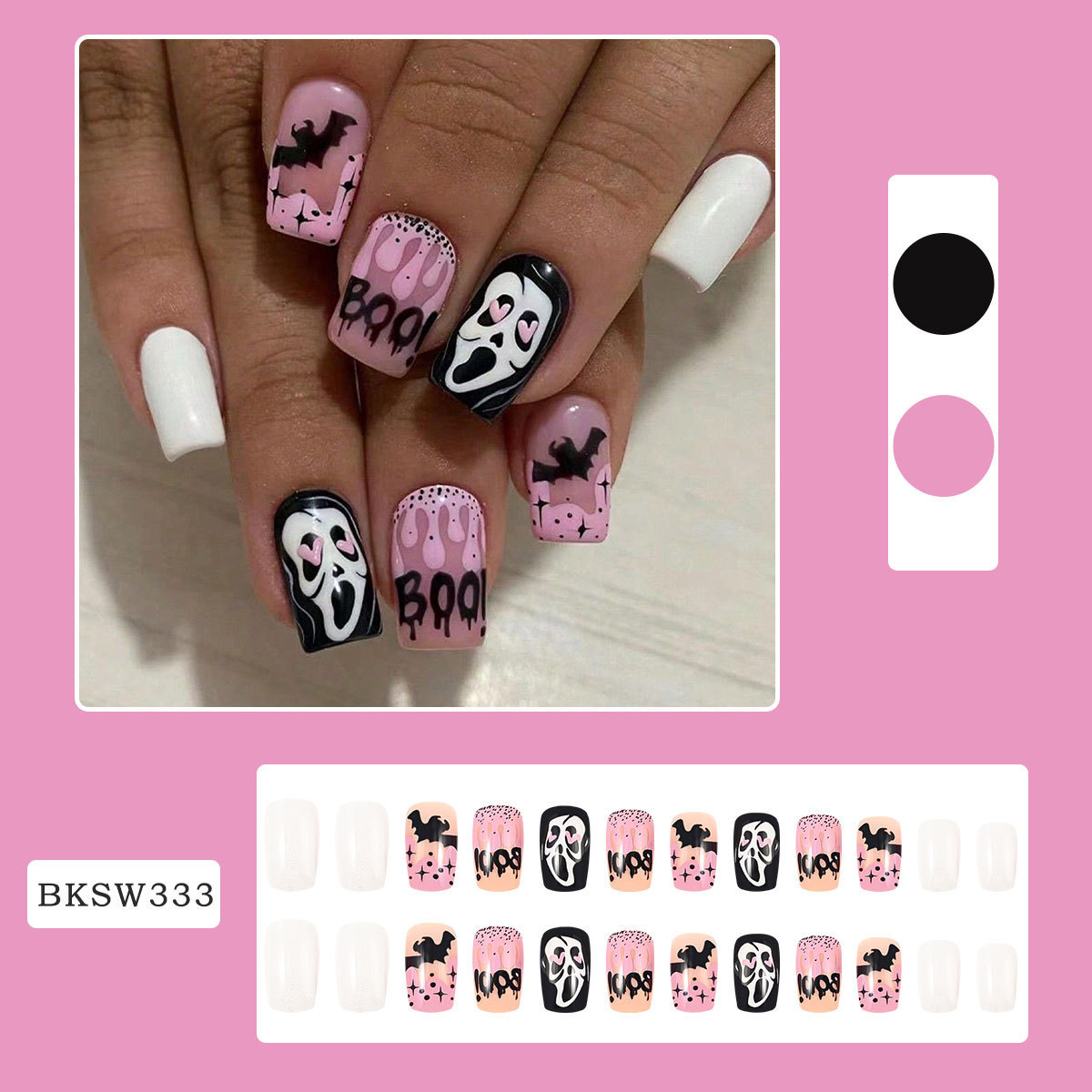 Nail Patches Nail Supplies Halloween Retro French Style Sweet Cartoon Ghost Heart Shape Plastic Nail Patches 1 Set