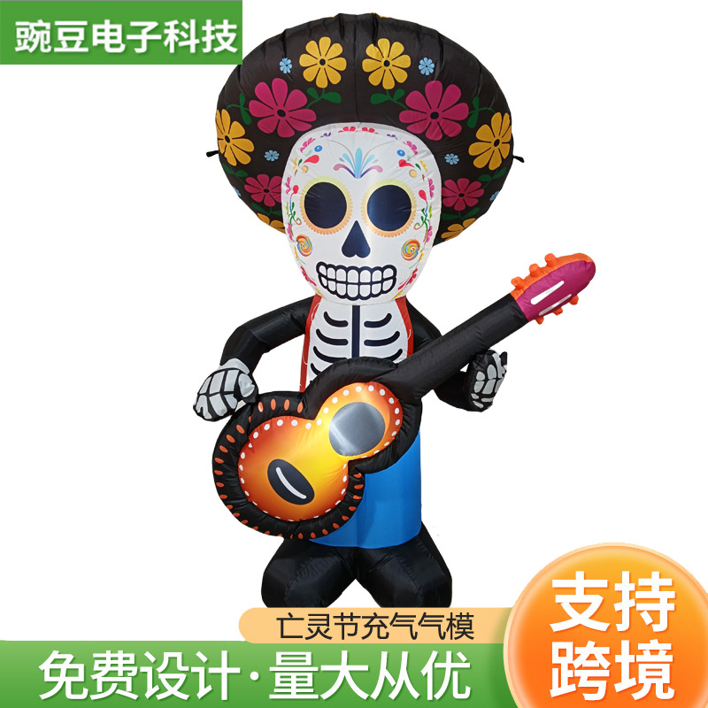 Transfronterizo mexicano Día de los Muertos Día de los Espíritus Guitarra Esqueleto Halloween Inflatable Festa Decoración Fantasma