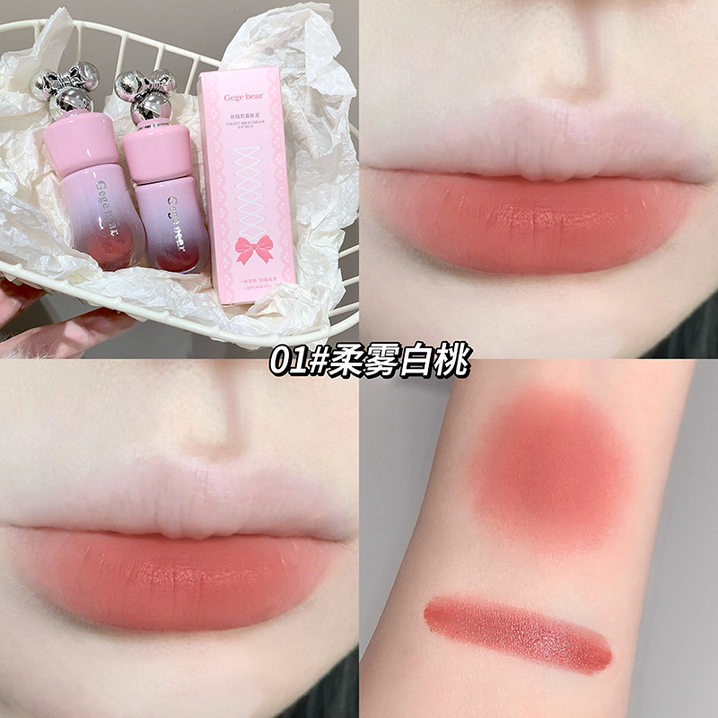Gege Bear Velvet Mist Cream Lip Balm, brillo mate, color intenso, esmalte labial, lápiz labial blanco. image 7
