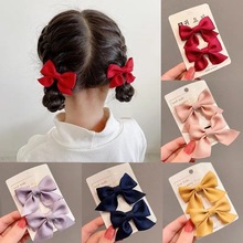 韩版花朵蝴蝶结气质优雅可爱儿童发夹多层缎面边夹饰品批发