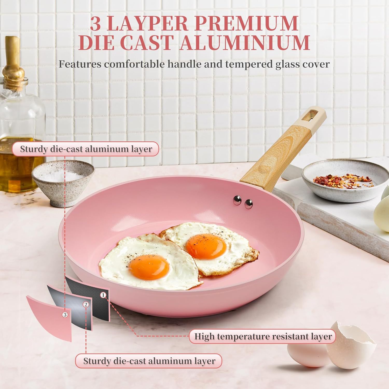 7 piezas de cocina doméstica de arroz antiadherente de cocina de aluminio