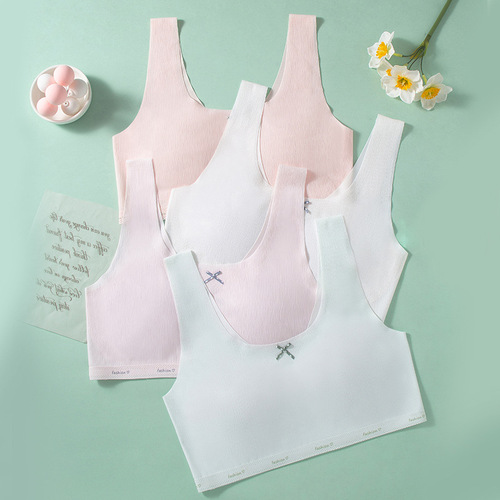 New Girls' Developmental Underwear for Adolescents, Padded Bralette for Middle and High School Students, Invisible Seamless Ice Silk Comfort Student Bra and Tank Top