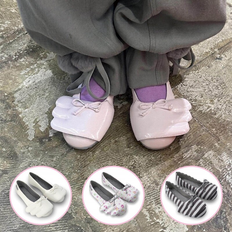 [in Stock] Korean Winged Ballet Style Shoes for Women, Flat Slip-On with Bowknot, Round Toe, Unique Design