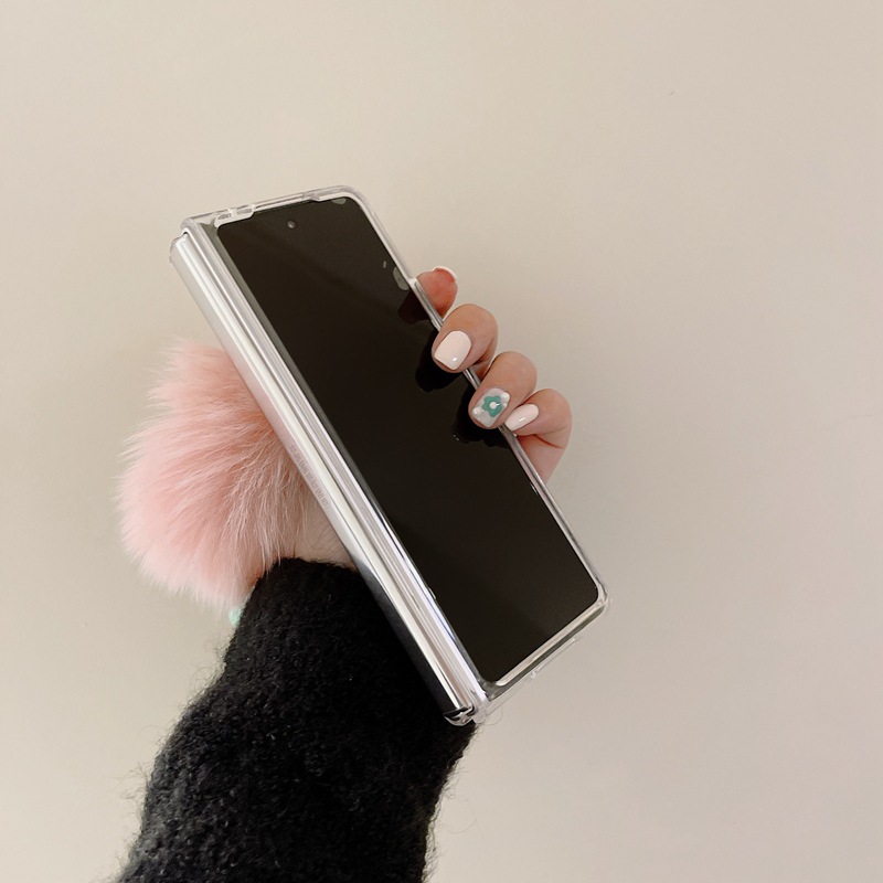 Adatto per Samsung Fold3 Custodia per telefono creativa con motivo leopardato rosa, catena in peluche, schermo pieghevole, stile dea_voghion.com