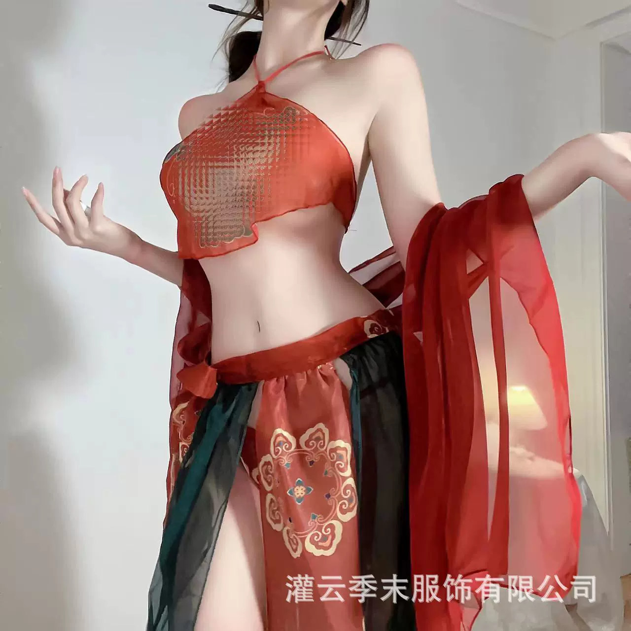 新款古风敦煌飞天异域汉服制服情趣内衣性感印花透视肚兜套装代发