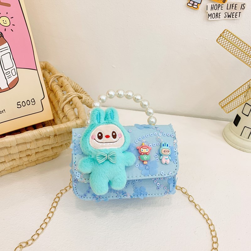 Bolso de Mano Infantil con Perlas, Nuevo Estilo, Bolso Cruzado para Niñas, Estilo Chanel, Accesorio de Princesa, Bolso de Peluche