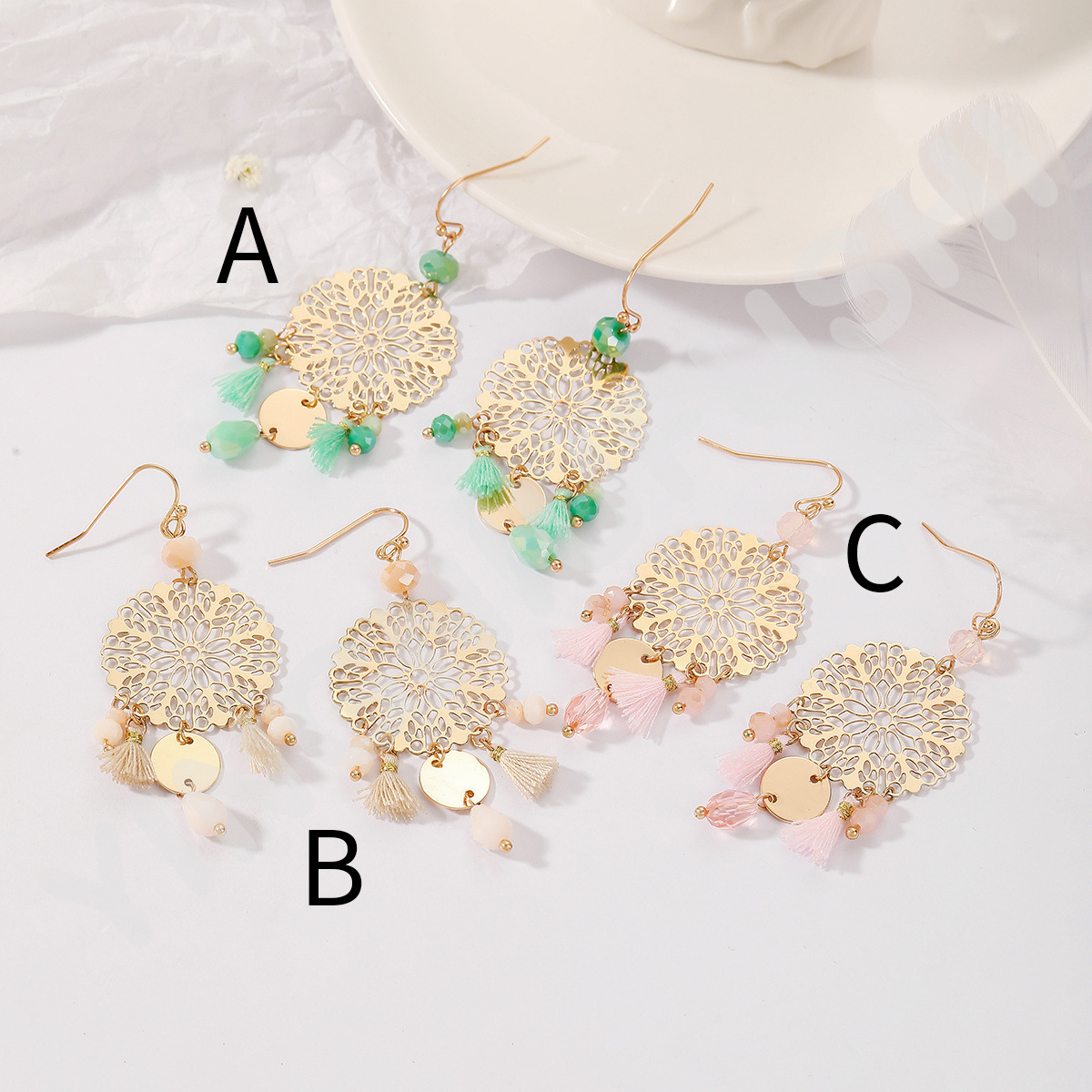 Tassel, Hollow Out Design Ethnic Style Simple Style Dreamcatcher Artificial Crystal Copper Tassel Hollow Out Women's Drop Earrings