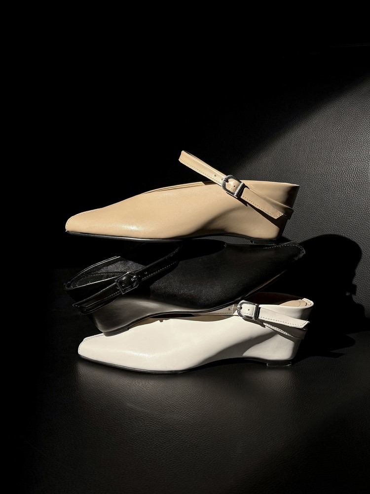 Sandal nữ hở mũi gót nêm cao da bò tăng chiều cao quai ngang — màu đen, màu trắng, màu mơ chi tiết 24