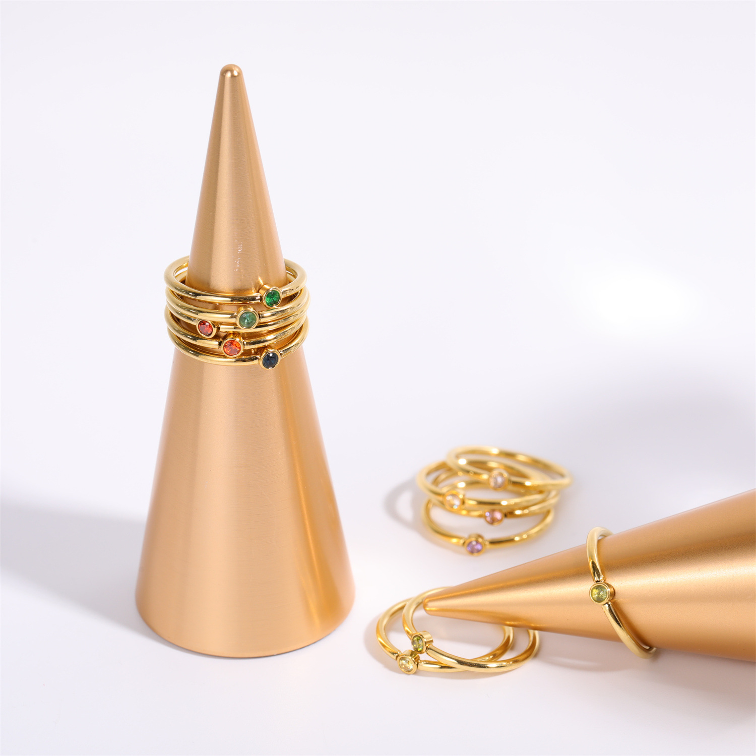 Retro Geometric Stainless Steel Inlaid Zircon Rings