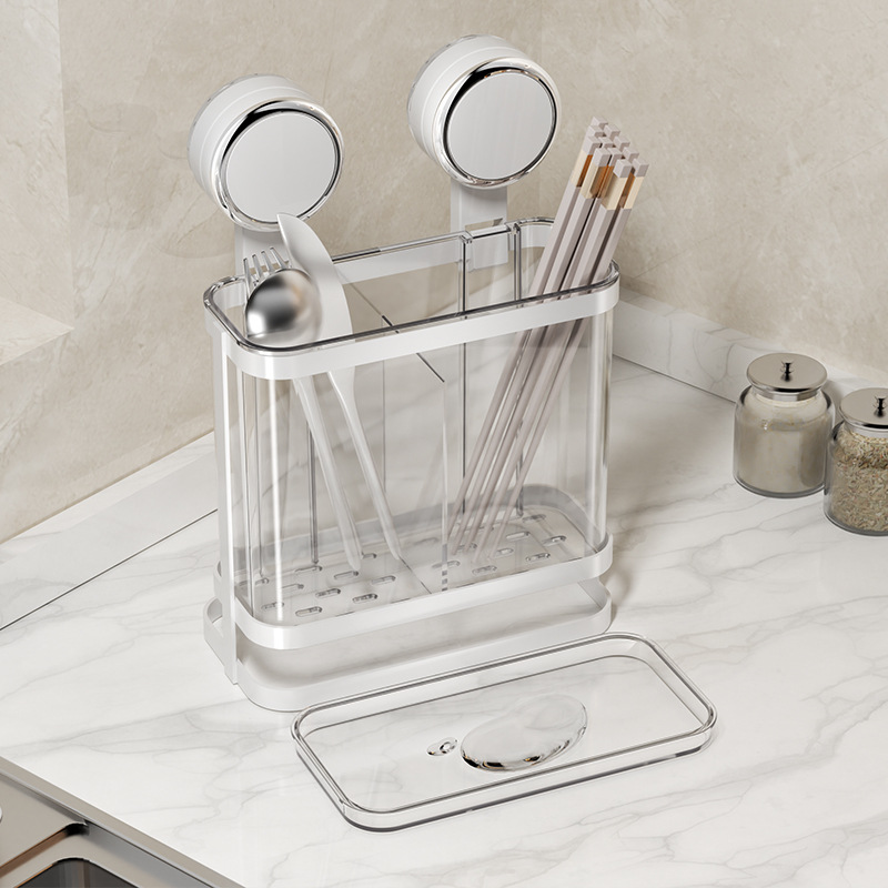 Tubo de palillos de ventosa Caja de palillos de drenaje de cocina sin perforación montada en la pared Caja de almacenamiento de palillos nuevos para el hogar