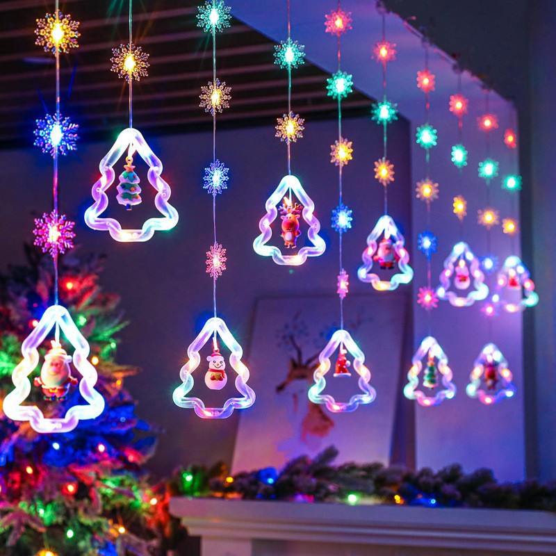 Decoración de ventanas de Navidad lámpara de colgante Santa Claus árbol de Navidad anillo de luz de modelado LED cadena de lámpara de cortina de dormitorio