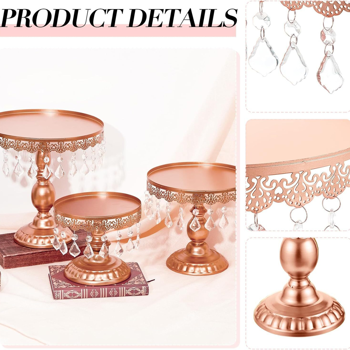 Estante de pastel redondo con colgante de cristal, bandeja de postre, showcase set, boda, fiesta de cumpleaños, estante de pastel de tres piezas