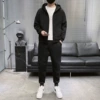 Black cardigan with hood, warm set