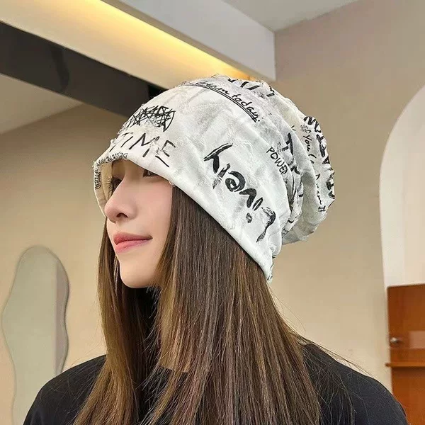 New Autumn and Winter Distressed Ripped Slouchy Beanie for Women, European and American Fashion Trendy Turban Hat, Versatile Postpartum Hat, Cross-Border