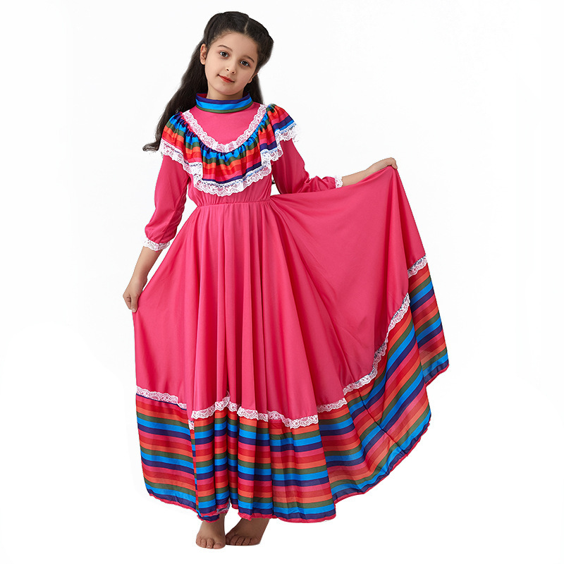Wansheng Children's Day traditional Mexican girl's skirt large skirt ethnic style dress dance costume Wansheng Children's Day traditional Mexican girl's skirt large skirt ethnic style dress dance costume