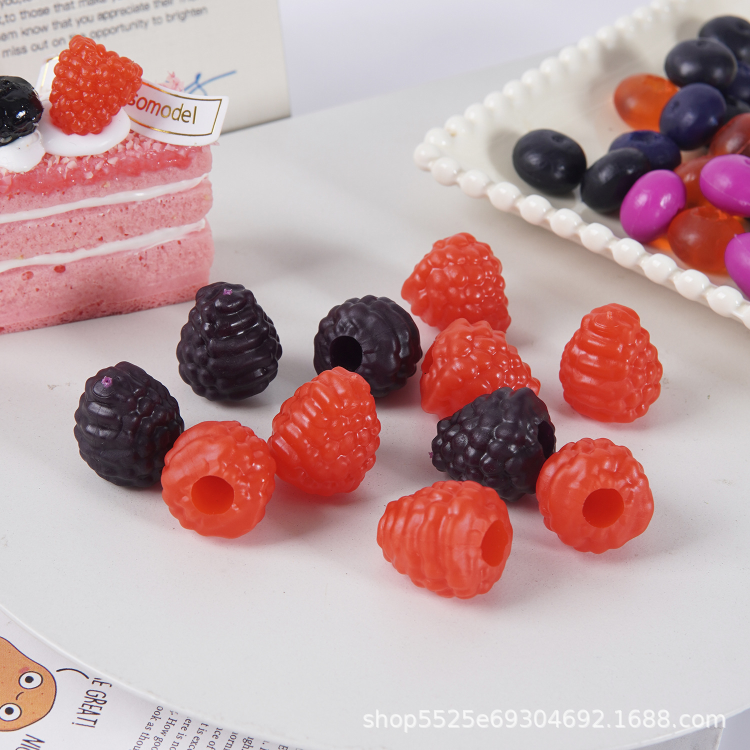 草莓片模型塑料大树莓假水果蔬菜道具玩具橱柜迷你装饰配件摆设