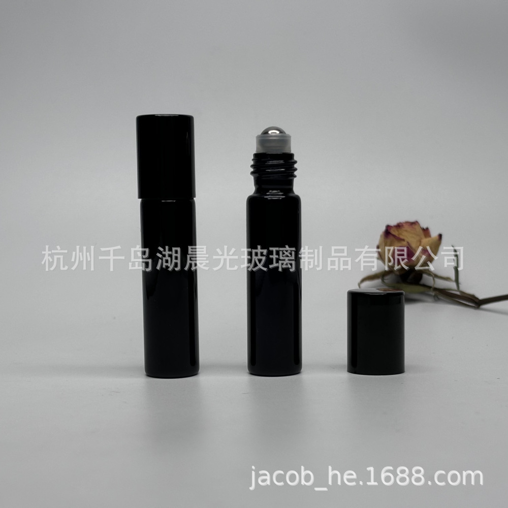 【厂家供应】黑色玻璃滚珠瓶含滚珠和盖子精油瓶