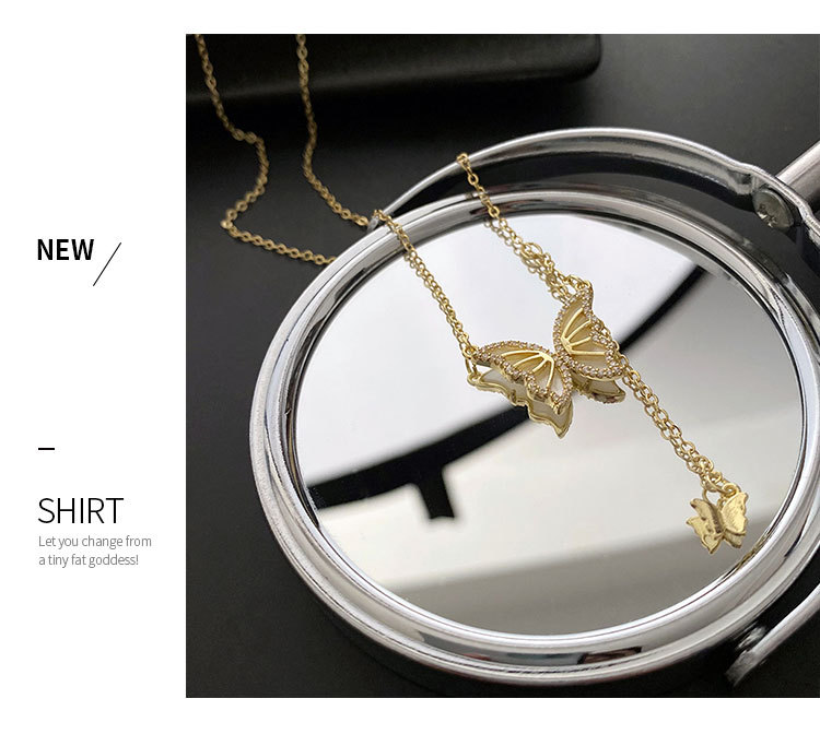 Fashion Butterfly Copper Inlay Zircon Pendant Necklace 1 Piece