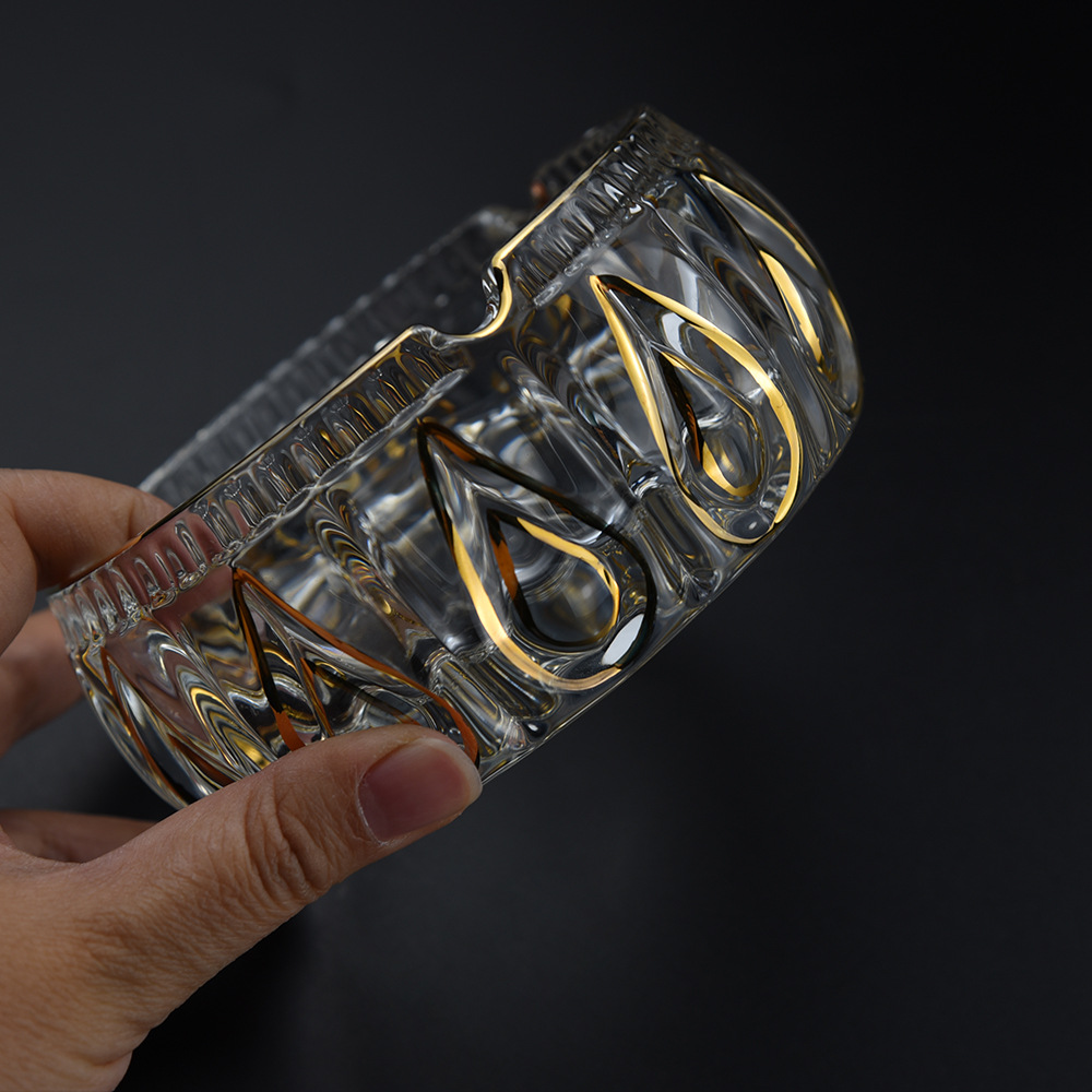 欧式轻奢水晶玻璃烟灰缸 古典创意描金水滴烟灰缸 家用个性烟灰缸