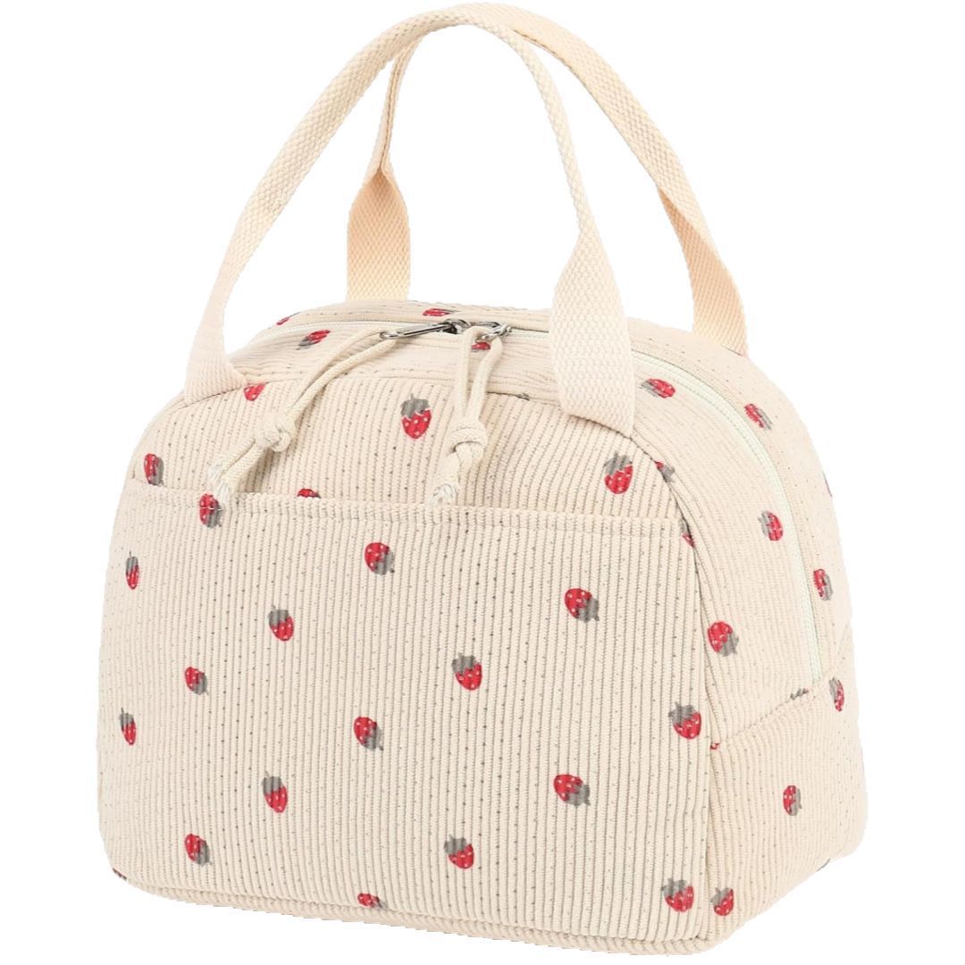 Nuevo producto transfronterizo Bolsa bento portátil con estampado de pana Bolsa de almuerzo fresca de gran capacidad adecuada para acampar al aire libre