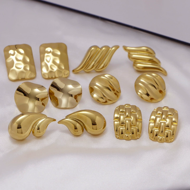 Европейские и американские трансграничные ретро минималистские серьги из нержавеющей стали складки геометрические нерегулярные серьги