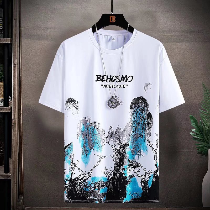 Camisa de manga corta pantalones cortos traje de estilo coreano más tamaño moda de tinta de moda pintura estilo nacional personalizado Comercio exterior Suministro Superior
