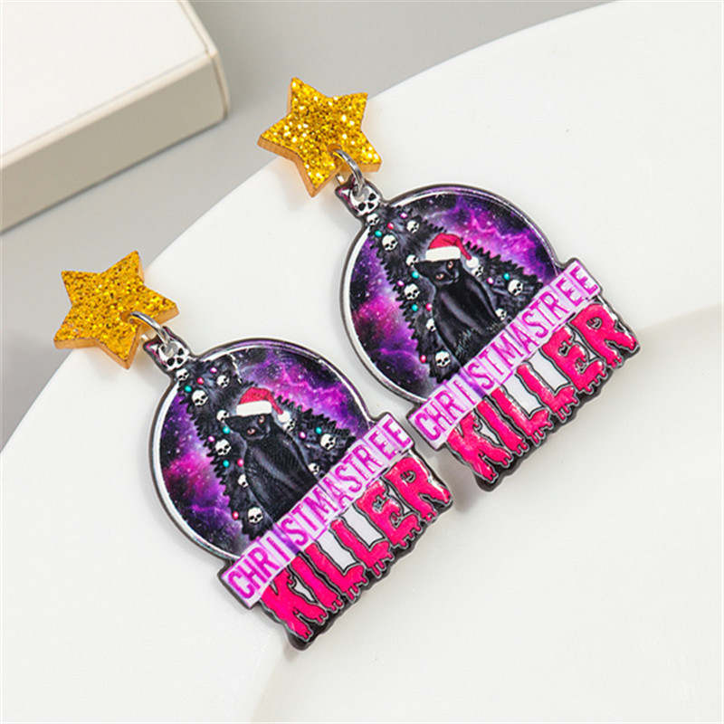 Aretes de gato cambiables de Navidad – acrílico, estilo adorable, campana, gato negro, Europa/América