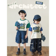 吾里卜一男童夏季新款牛仔休闲短裤2025流行宽松透气束脚灯笼裤子