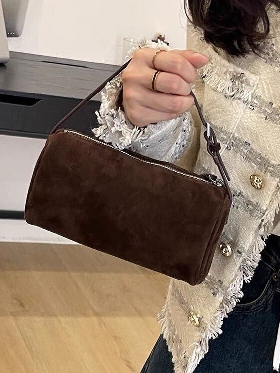 Cylindrical 90S Leather Suede Minimalist Ebony Handbag Shoulder Crossbody Bag Pencil Bag Cylindrical 90S Leather Suede Minimalist Ebony Handbag Shoulder Crossbody Bag Pencil Bag