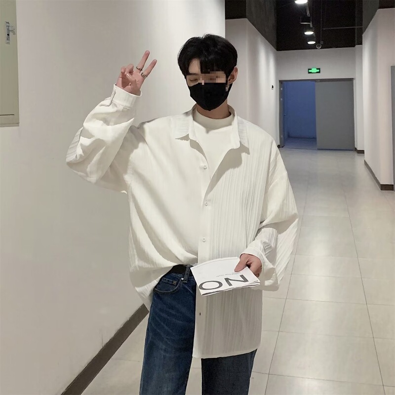 Jacket-Style Design, Spring and Autumn White Shirt, Casual Long-Sleeved Shirt for Boys, Cool and Stylish Japanese-Style Outfit