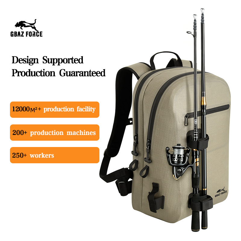 Gaf16L420D Nylon Double-Layer Tpu Ipx7 Zipper Soft Waterproof Diving Fly Fishing Backpack with Fishing Rod Holder