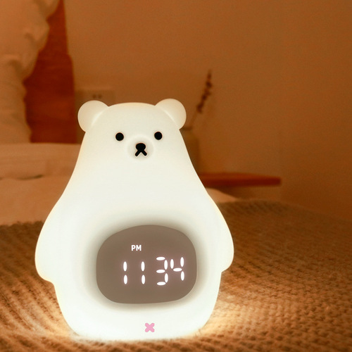 Cross-border exclusive source factory new product Big White Bear Sleeping Lamp Timing Silicone Night Light Alarm Clock Breastfeeding Colorful Lamp