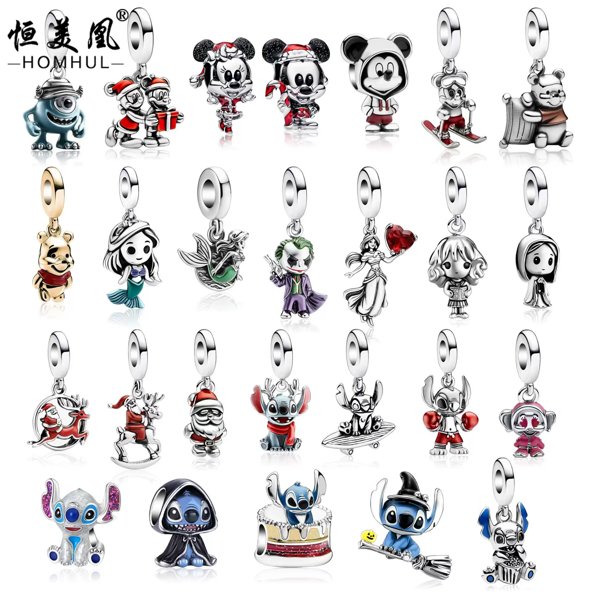 潘家大孔珠DIY串吊坠迪士尼元素米老鼠合金滴油史迪仔大孔珠批发