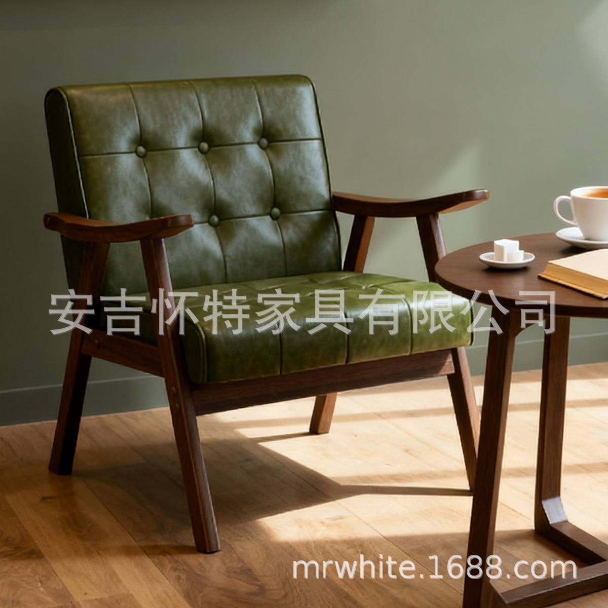 Single Sofa Chair, Retro Restaurant and Coffee Shop Table and Chair Set, Solid Wood Single Chair, Milk Tea Shop Leisure Chair