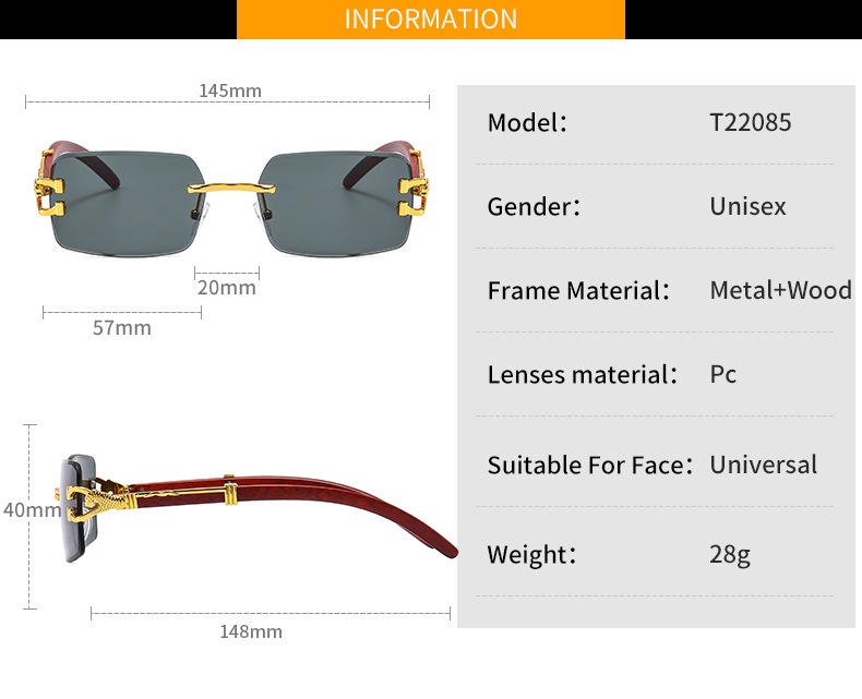 Unisex Gender Vacation, Cool Style Style Gold Color Vacation Cool Style Leopard PC UV400 Protection Square Frameless Men's Sunglasses