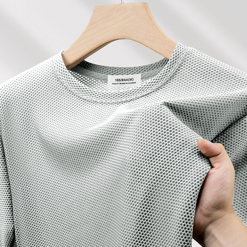 Cool Breathable Mesh Short-Sleeved T-Shirt for Young Men in Summer Quick-Drying Ice Silk Sports Versatile Half-Sleeved Tops