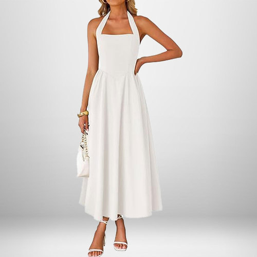 Cross-border Europe and America Amazon 2025 summer new fashion women's temperament wide shoulder strap hanging neck backless dress 