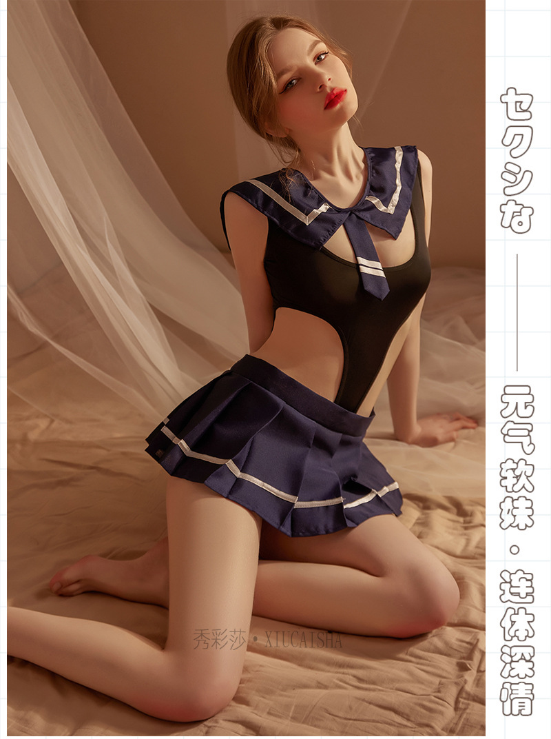 Sailor Schoolgirl Costume Set with Mini Skirt and Striped Socks — detail image 13