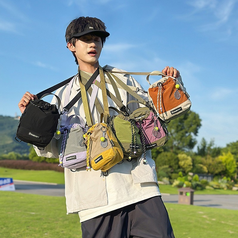 新款户外骑行斜挎包抽绳多功能手机包骑行旅行露营水杯男女款包包|undefined