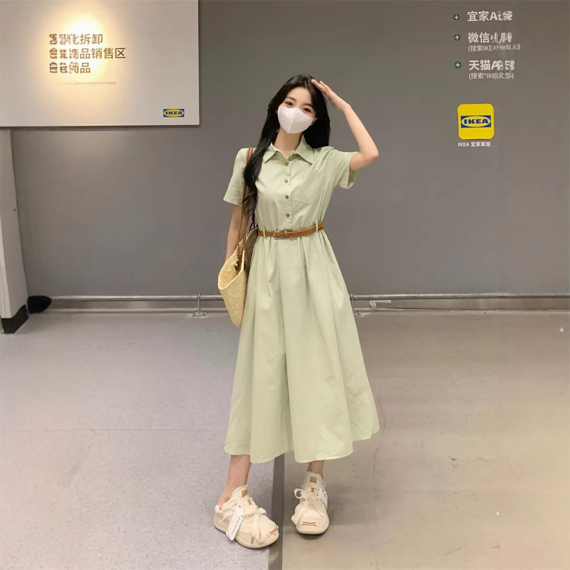 Women's Preppy Style Waist-Cinching Shirt Dress Summer 2026 New Formal Occasion Interview Dress Teacher Outfit Women's Preppy Style Waist-Cinching Shirt Dress Summer 2026 New Formal Occasion Interview Dress Teacher Outfit