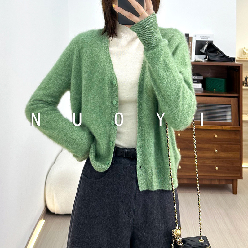 高货！2025秋冬210g加厚拉绒羊毛羊绒拉绒V领开衫毛衣女秋冬外套|undefined